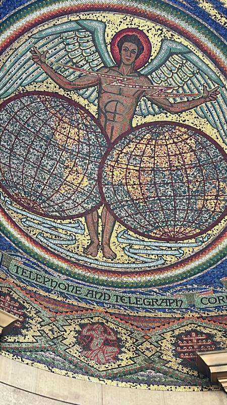 A close up of the mural from the previous picture, lots of tiles are missing.